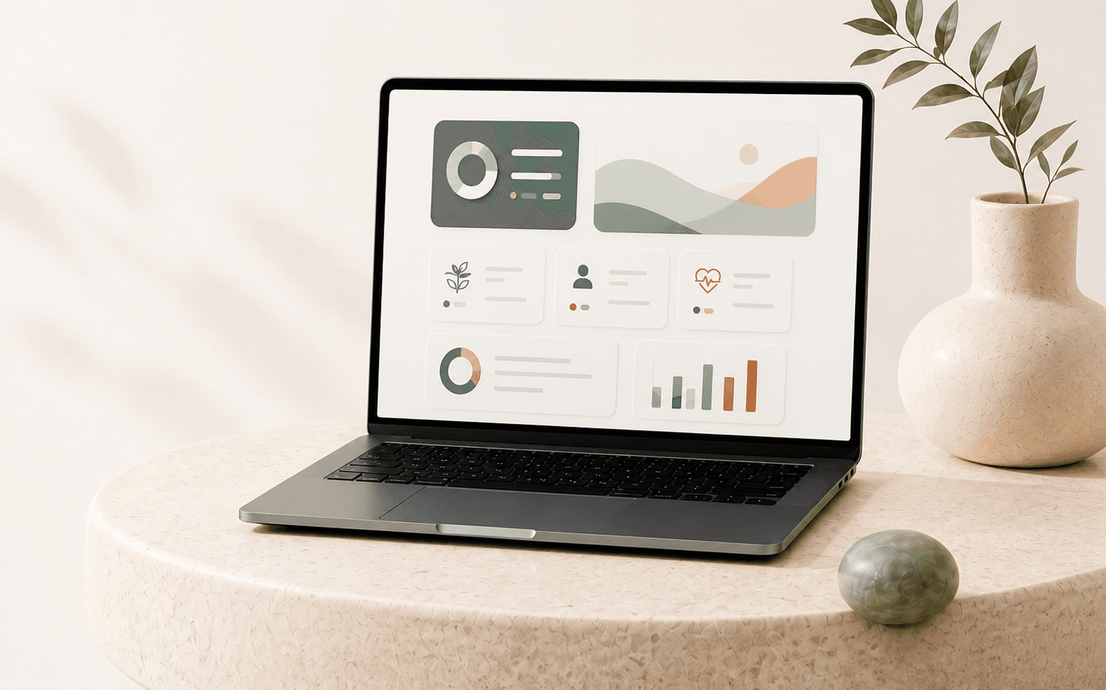 Notebook exibindo um projeto digital da Sobrero em um ambiente de trabalho acolhedor