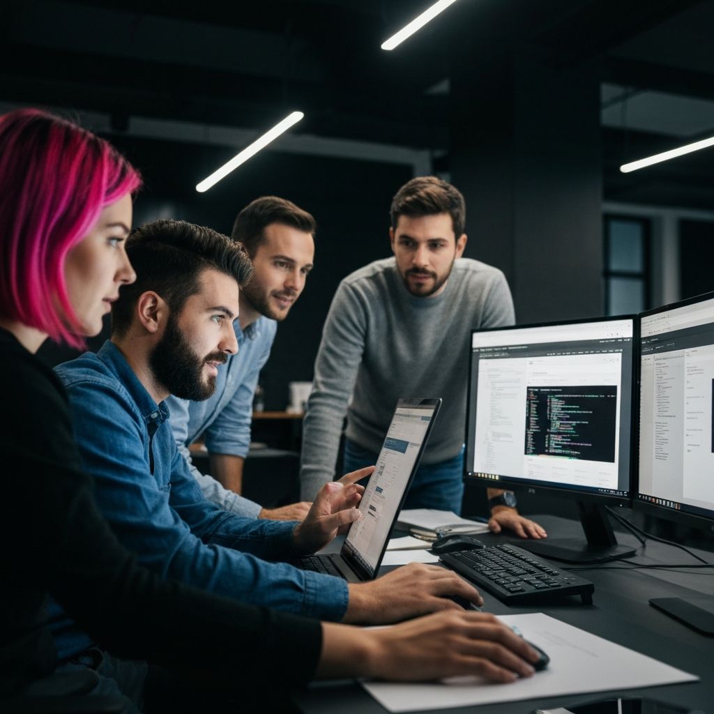 Equipe colaborando em projeto digital